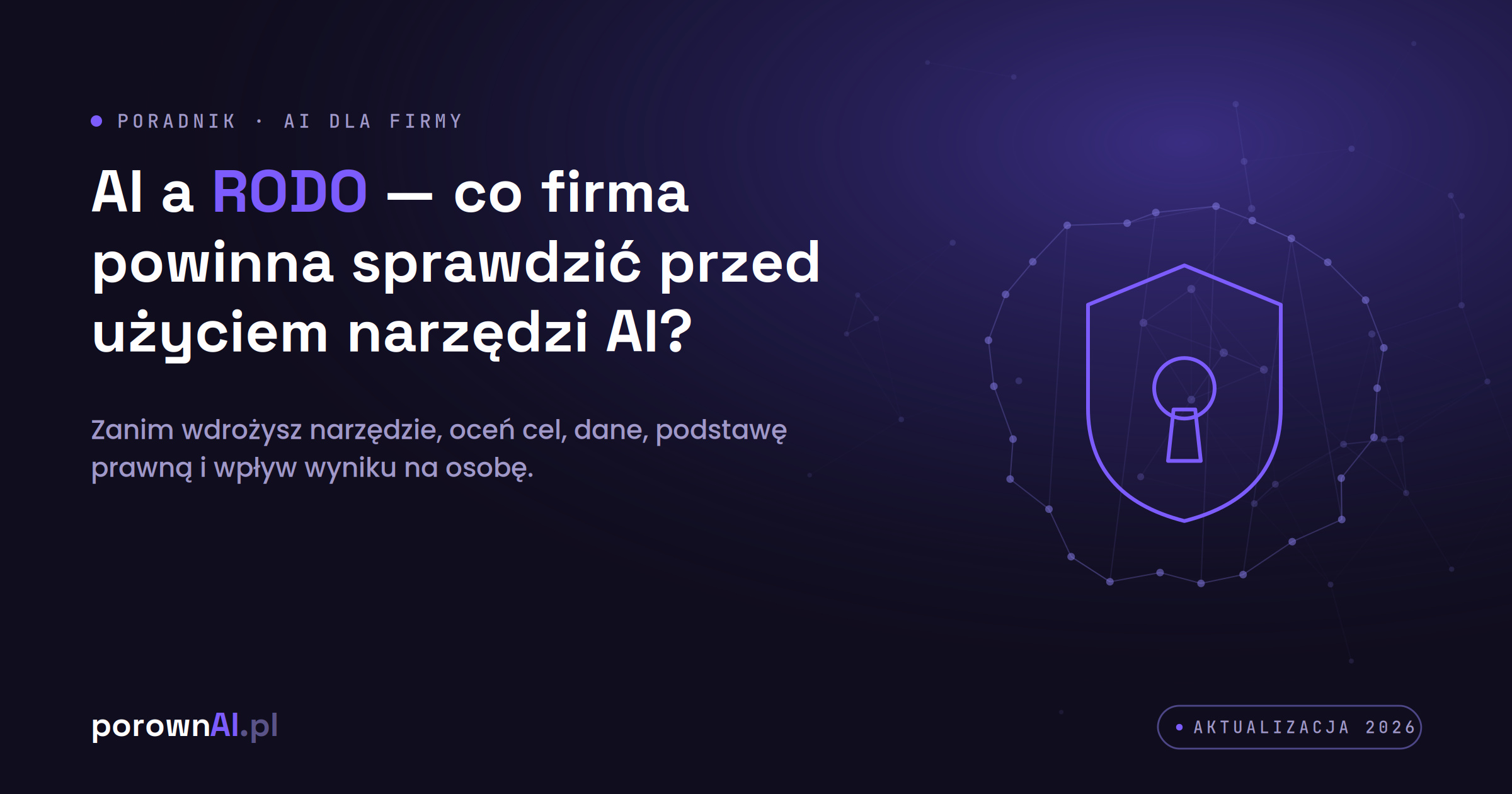 Ochrona danych osobowych a narzędzia AI — co firma musi sprawdzić przed wdrożeniem zgodnie z RODO.