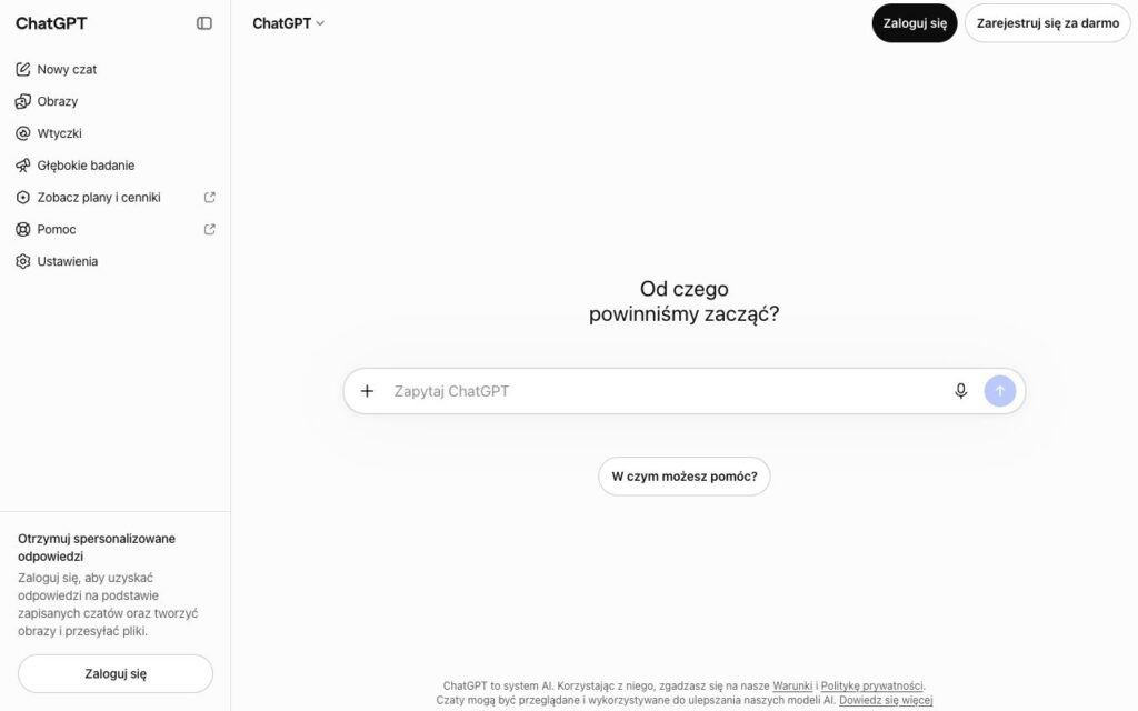 ChatGPT: strona startowa narzędzia (zrzut ekranu)