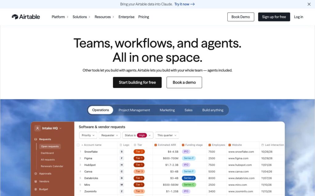 Airtable: strona startowa narzędzia (zrzut ekranu)