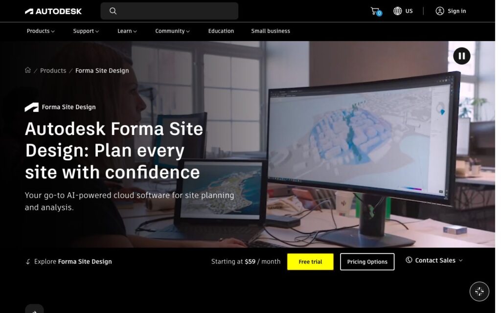 Autodesk Forma Site Design: strona startowa narzędzia (zrzut ekranu)