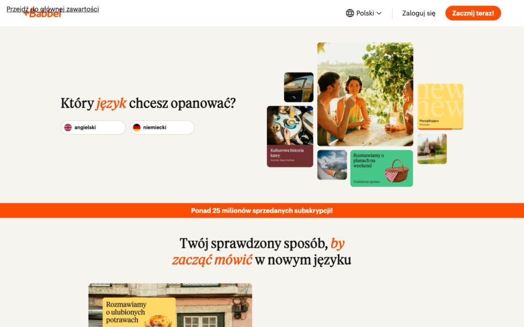 Babbel: strona startowa narzędzia (zrzut ekranu)