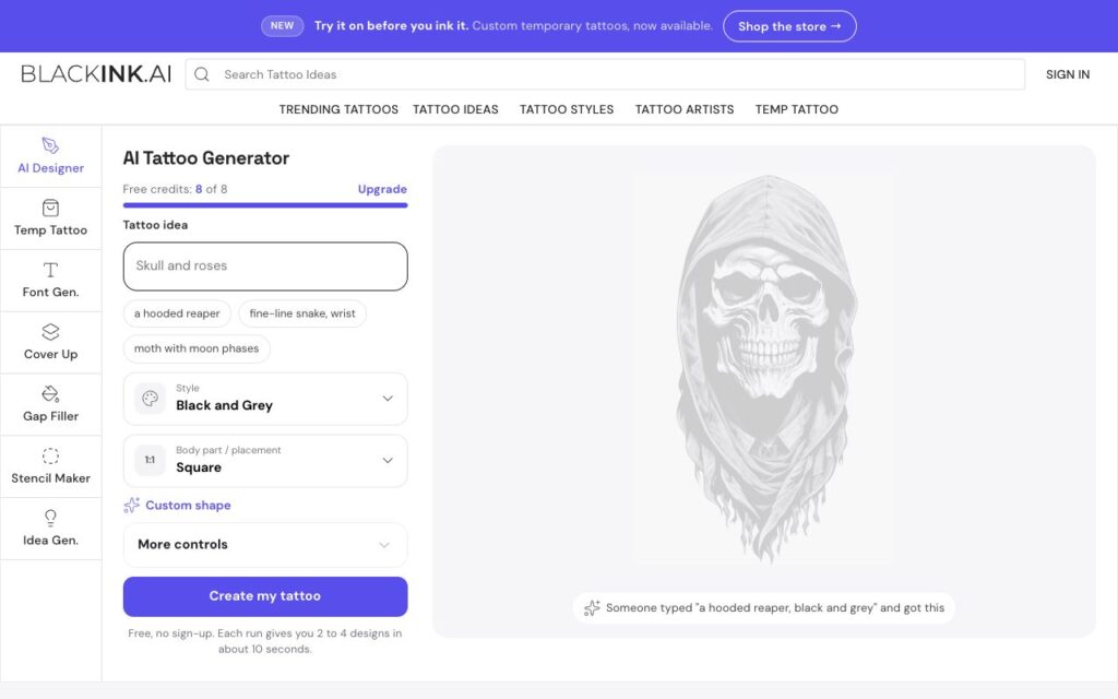 BlackInk AI: strona startowa narzędzia (zrzut ekranu)