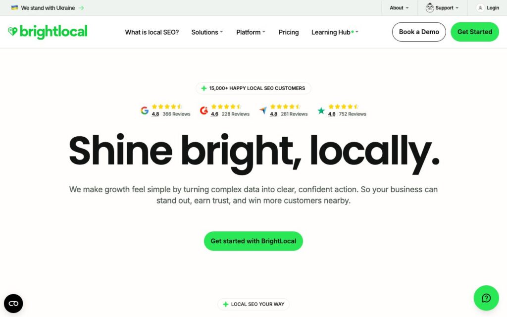 BrightLocal: strona startowa narzędzia (zrzut ekranu)