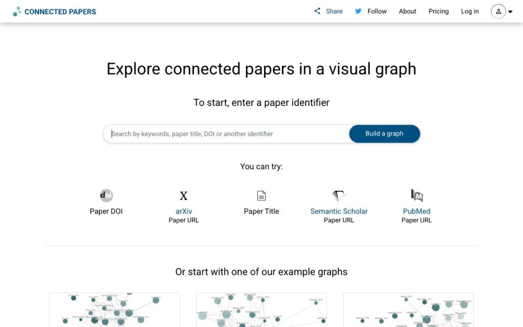 Connected Papers: strona startowa narzędzia (zrzut ekranu)