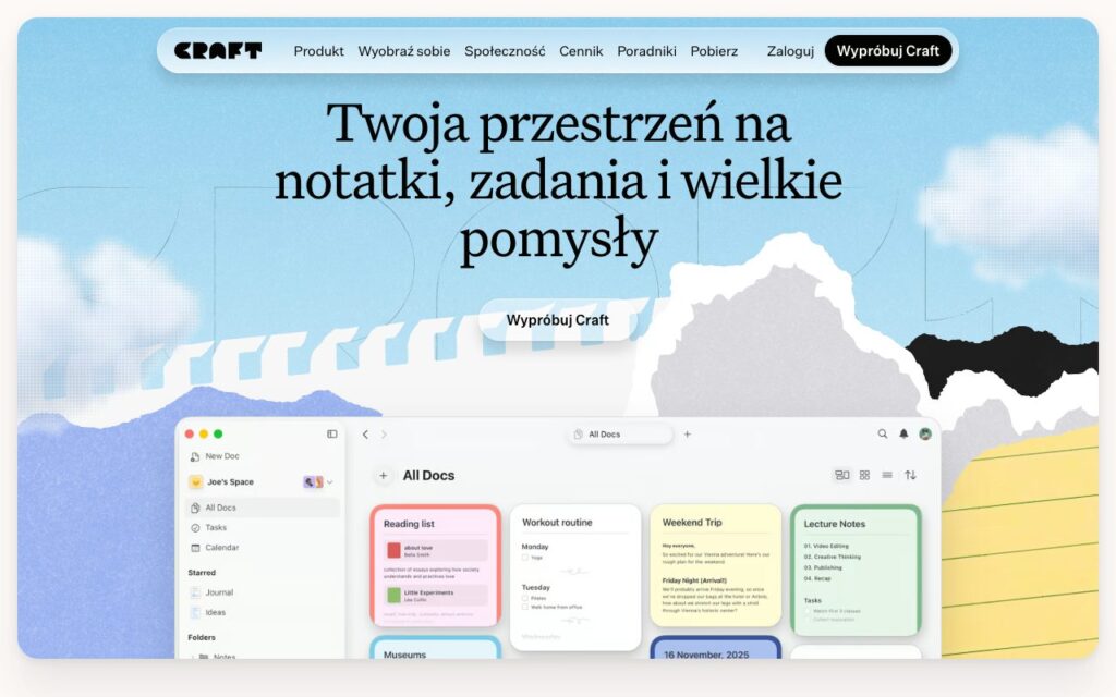 Craft: strona startowa narzędzia (zrzut ekranu)