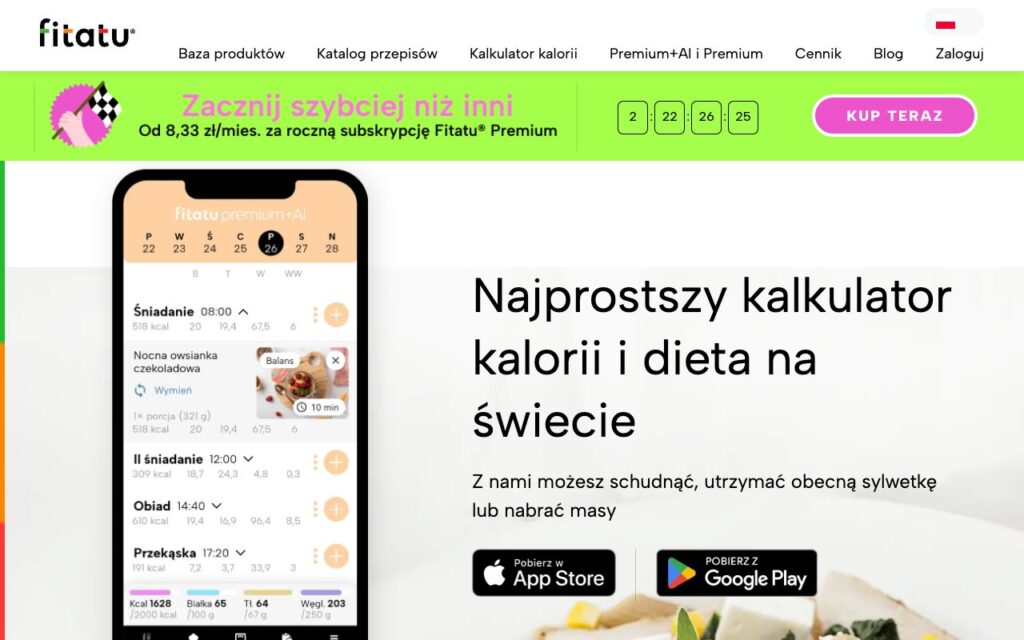 Fitatu: strona startowa narzędzia (zrzut ekranu)