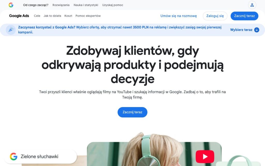 Google Ads AI: strona startowa narzędzia (zrzut ekranu)