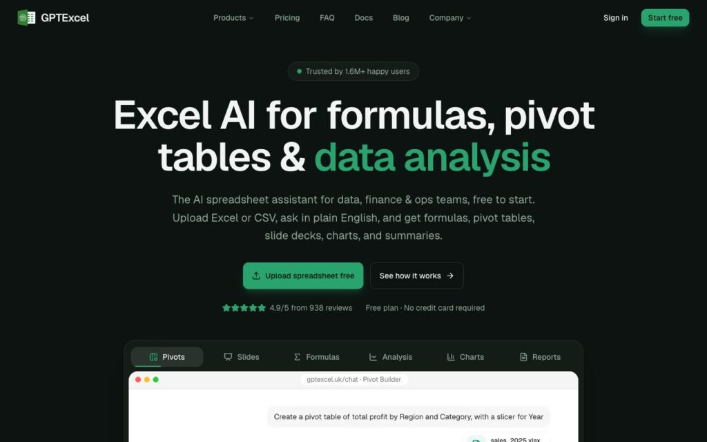 GPTExcel: strona startowa narzędzia (zrzut ekranu)
