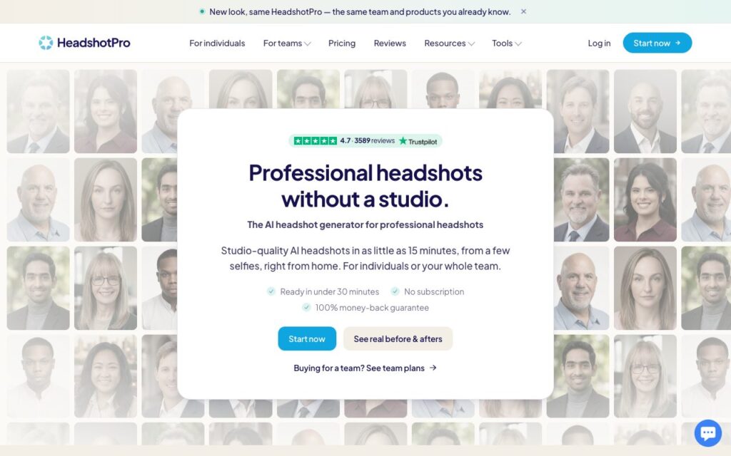 HeadshotPro: strona startowa narzędzia (zrzut ekranu)