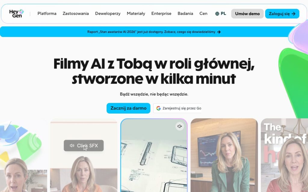 HeyGen: strona startowa narzędzia (zrzut ekranu)