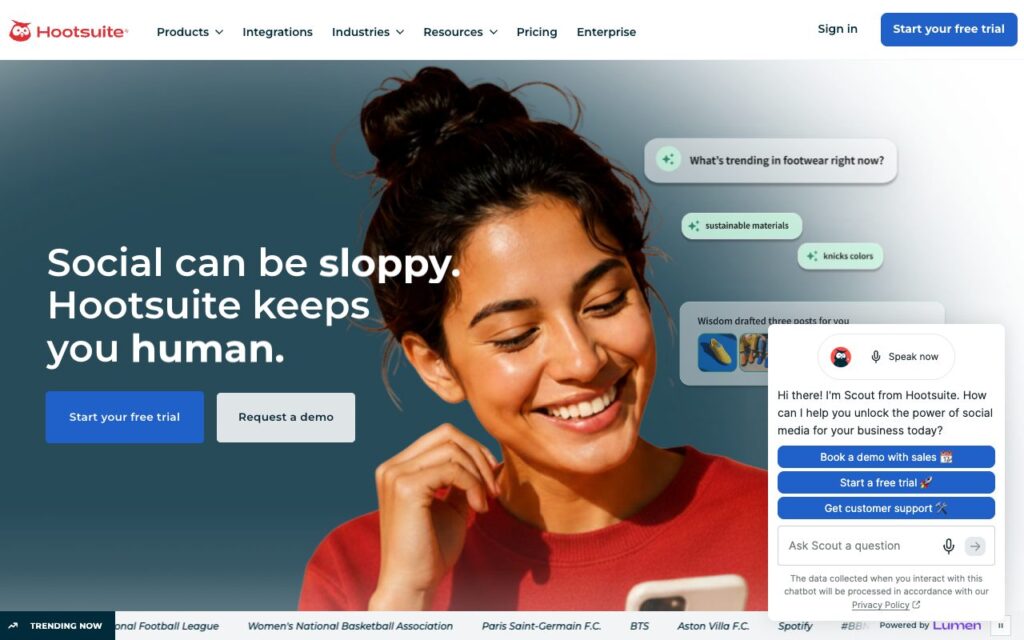 Hootsuite: strona startowa narzędzia (zrzut ekranu)