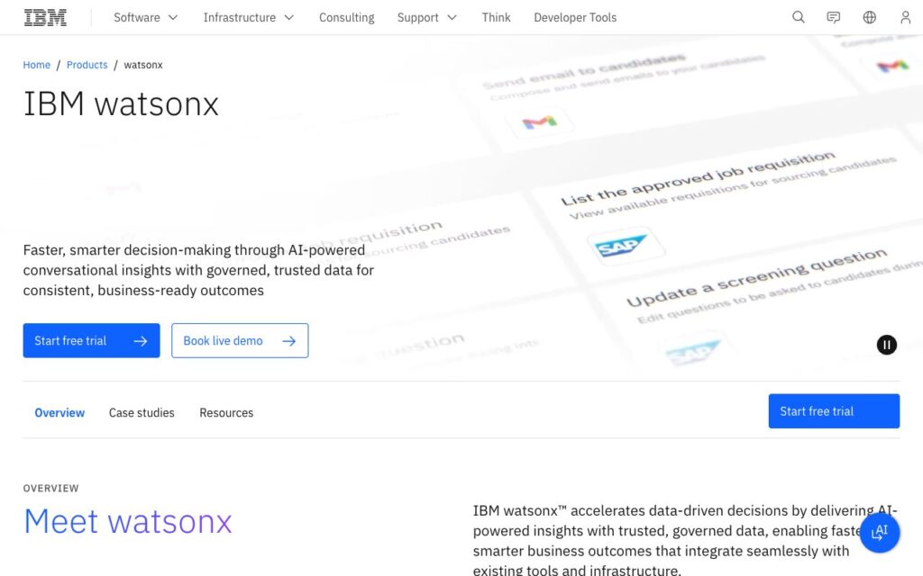 IBM watsonx: strona startowa narzędzia (zrzut ekranu)