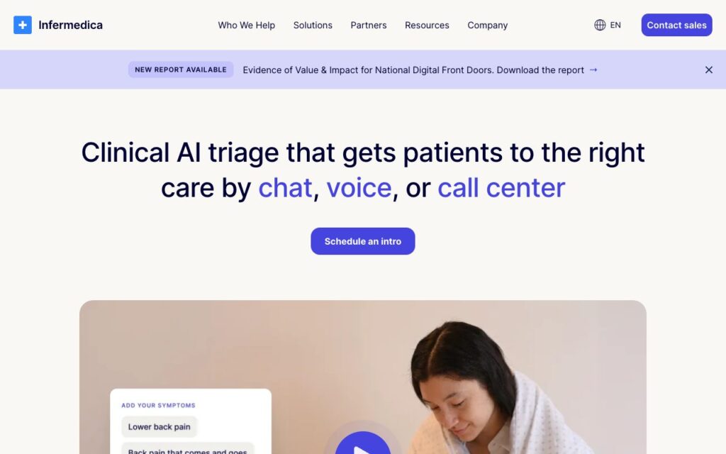 Infermedica: strona startowa narzędzia (zrzut ekranu)
