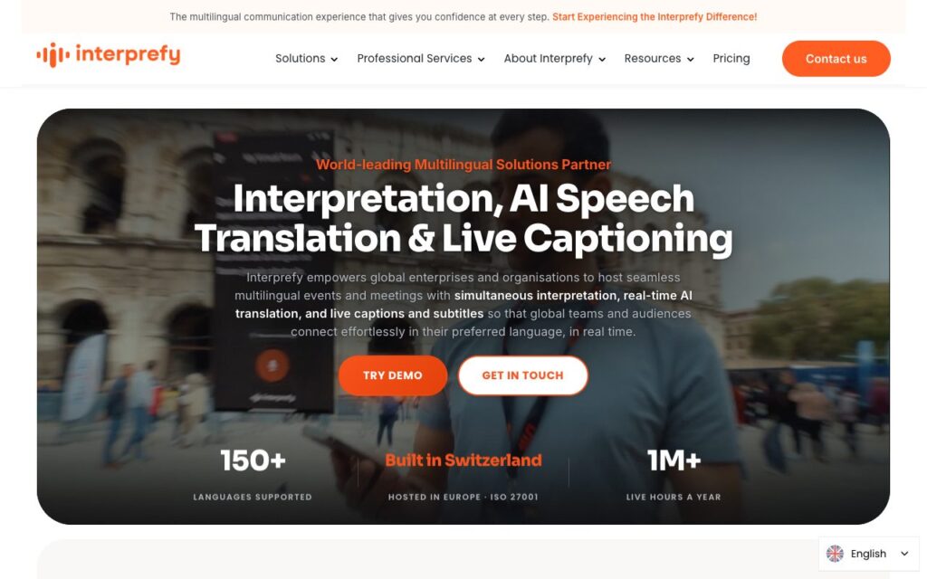Interprefy: strona startowa narzędzia (zrzut ekranu)