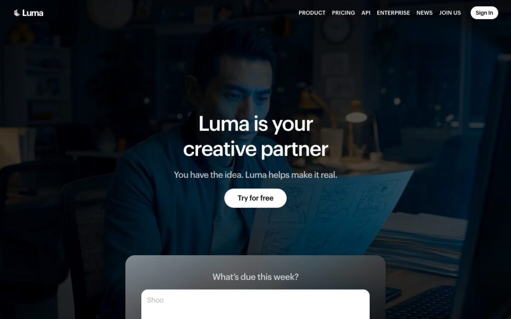 Luma Dream Machine: strona startowa narzędzia (zrzut ekranu)
