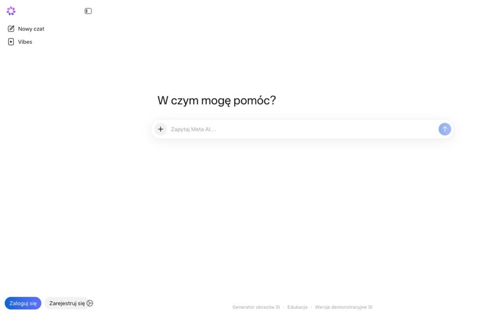 Meta AI: strona startowa narzędzia (zrzut ekranu)