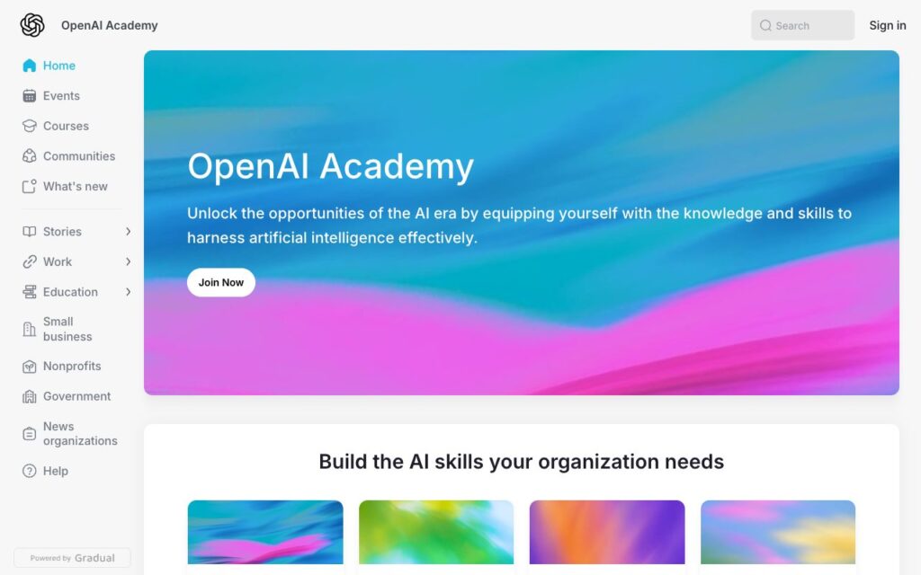 OpenAI Academy: strona startowa narzędzia (zrzut ekranu)