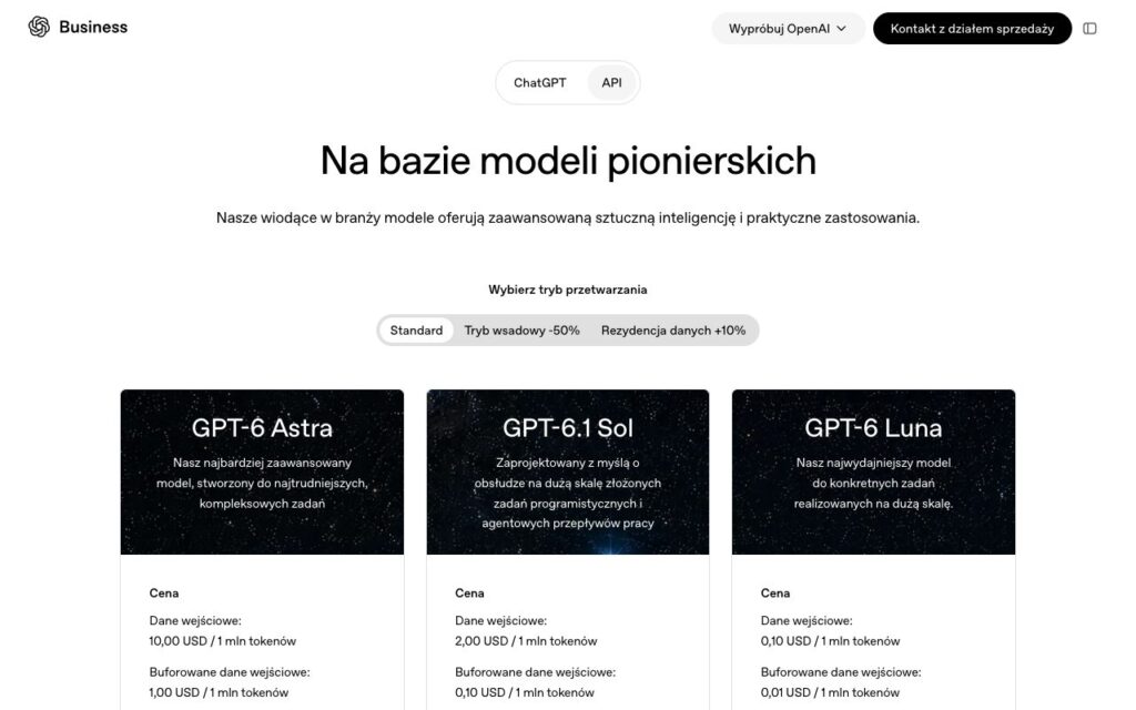 OpenAI API: strona startowa narzędzia (zrzut ekranu)