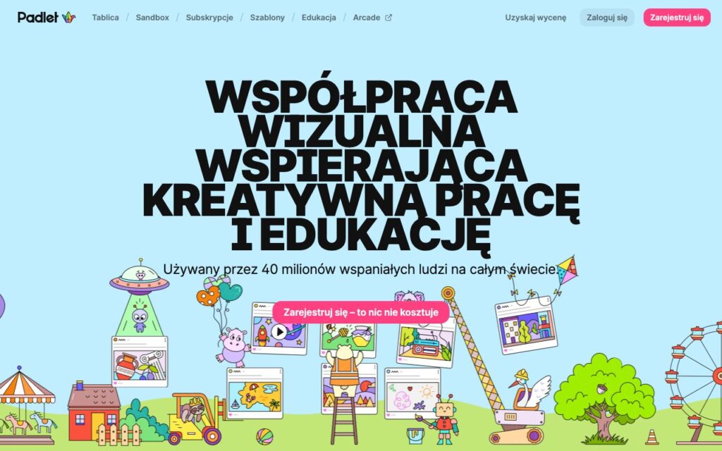 Padlet: strona startowa narzędzia (zrzut ekranu)
