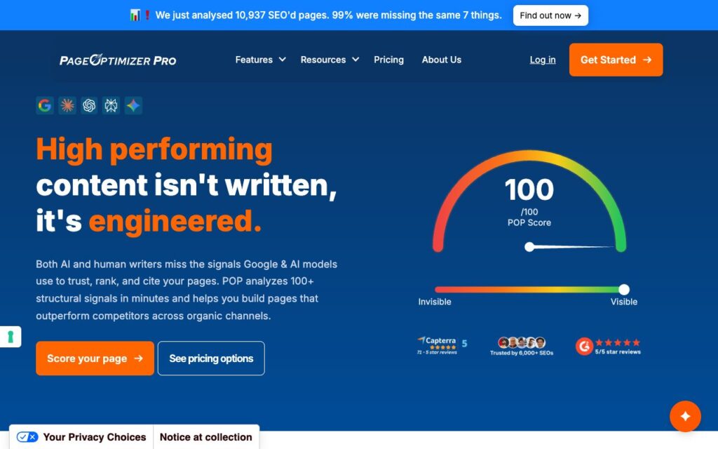 POP (PageOptimizer Pro): strona startowa narzędzia (zrzut ekranu)