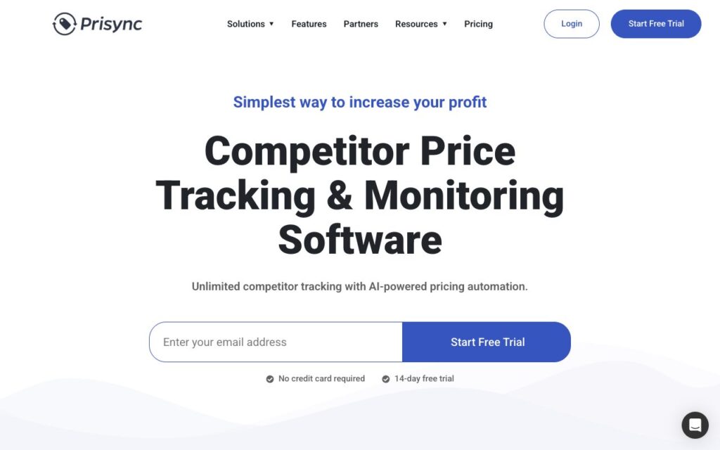 Prisync: strona startowa narzędzia (zrzut ekranu)