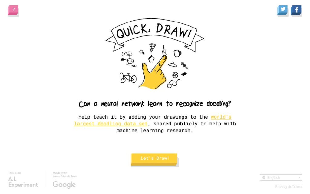 Quick, Draw!: strona startowa narzędzia (zrzut ekranu)