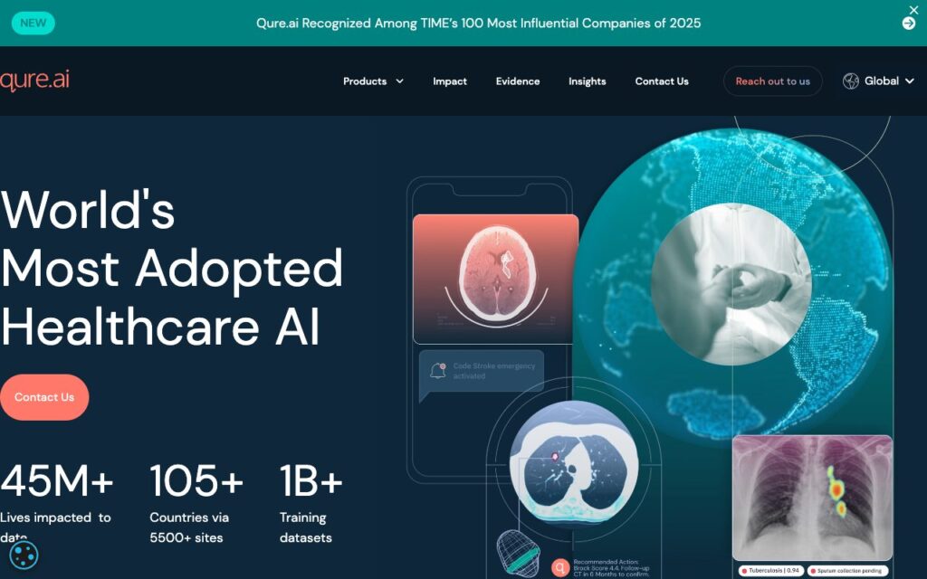 Qure.ai: strona startowa narzędzia (zrzut ekranu)