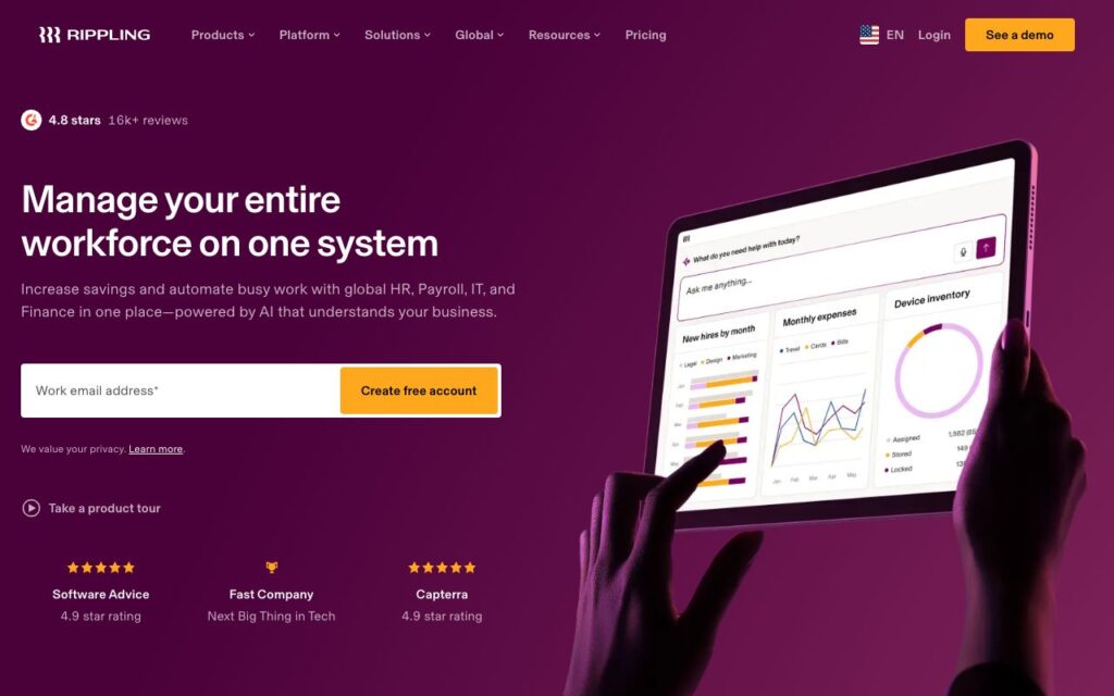 Rippling: strona startowa narzędzia (zrzut ekranu)