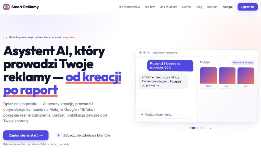 Smart Reklamy: strona startowa narzędzia (zrzut ekranu)