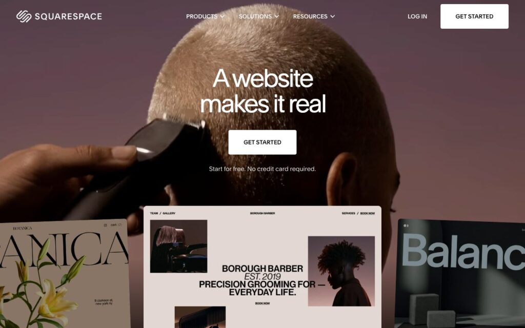 Squarespace: strona startowa narzędzia (zrzut ekranu)
