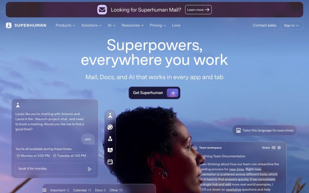 Superhuman: strona startowa narzędzia (zrzut ekranu)