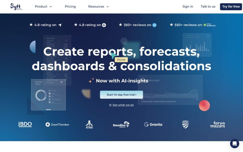 Syft Analytics: strona startowa narzędzia (zrzut ekranu)