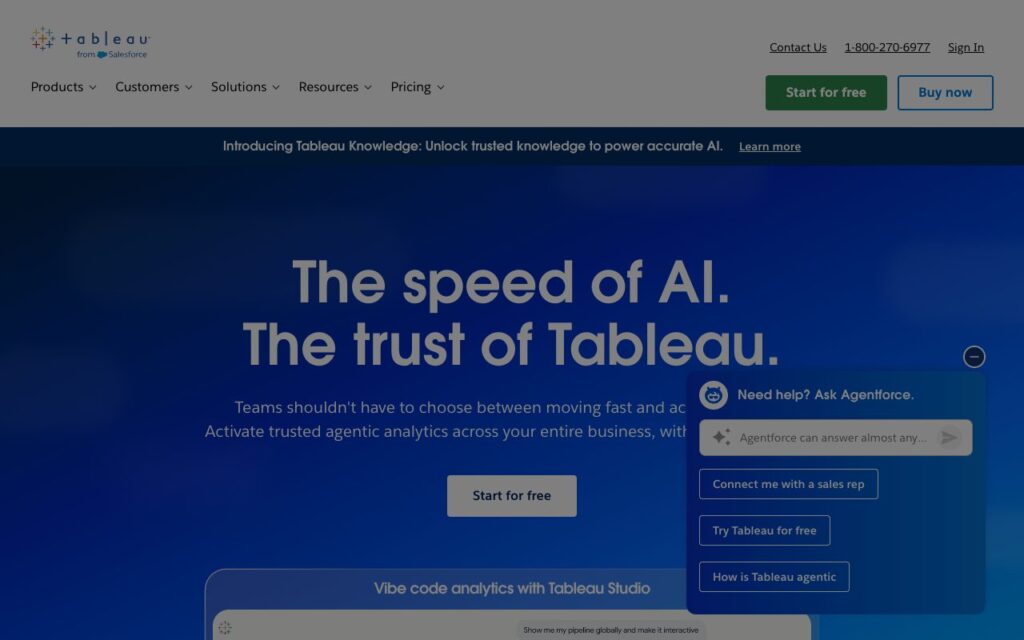 Tableau AI: strona startowa narzędzia (zrzut ekranu)