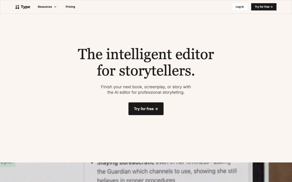 Type.ai: strona startowa narzędzia (zrzut ekranu)