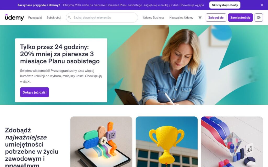 Udemy: strona startowa narzędzia (zrzut ekranu)