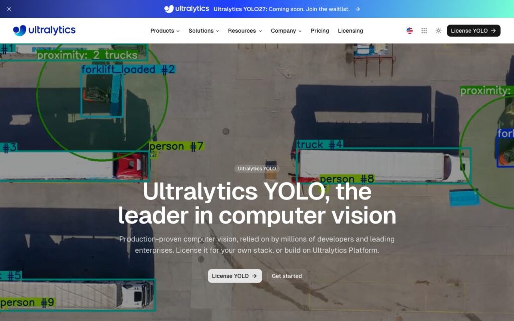 Ultralytics: strona startowa narzędzia (zrzut ekranu)