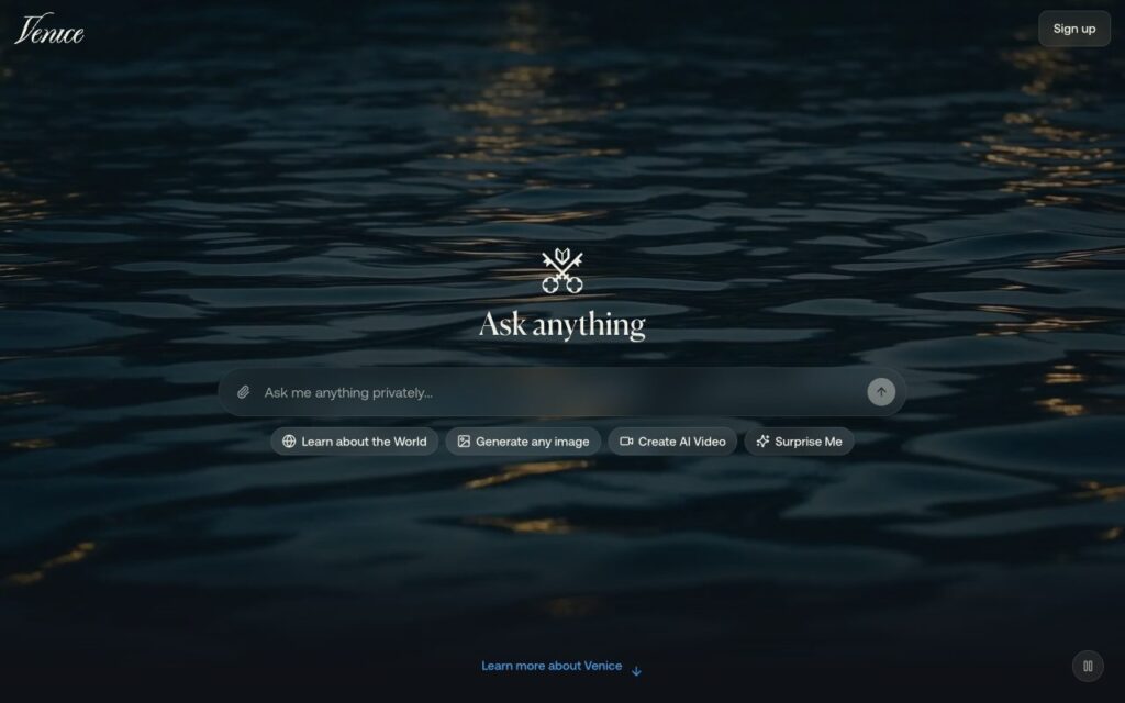 Venice AI: strona startowa narzędzia (zrzut ekranu)