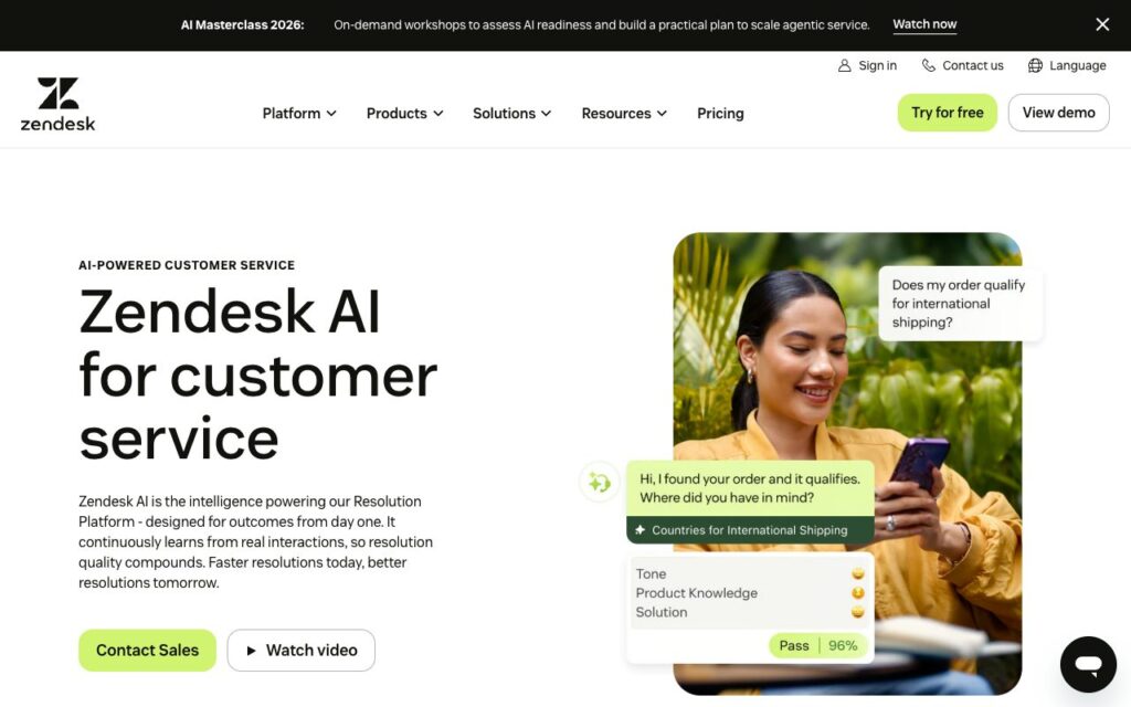Zendesk AI: strona startowa narzędzia (zrzut ekranu)